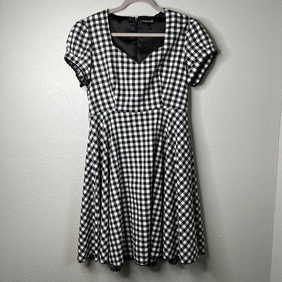Sourpuss Dresses & Skirts - Sourpuss Short Sleeve Black & White Checked Fit & Flare Gingham Dress Size XL